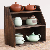 Solid wood teacup holder Dobaoge finishing rack Wall-mounted Purple sand teapot desktop tea set storage rack Teapot storage rack