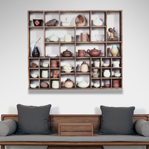 Bogu frame solid wood Chinese style tea cup shelf multilayer hanging wall shelve tea set lattice swing piece frame for teapot shelf