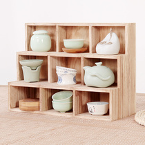 Solid wood shelve multilayer countertop tea tea tea set with shelves Bogu frame Teapot Shelf Plaid shelves Doloft