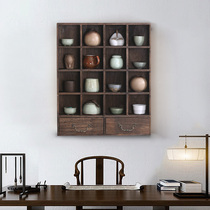 Solid Wood Tea Cup Shelf Bogu Shelf Chinese Tea Set Lattice Swing Piece Shelf Multi-Treasure Cockshelf