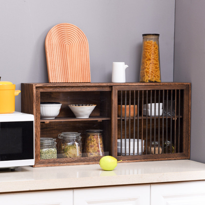 Solid wood containing layer frame home Chinese style dining cabinet glass cabinet door Cupboard Kitchen Utensil Containing Cabinet Tea Water Cabinet Tea Cabinet