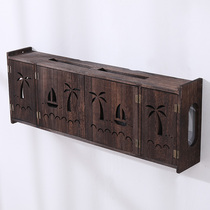 Creative charcoal burning solid wood wireless router storage box Wall-mounted set-top box shelf Power cord socket finishing box