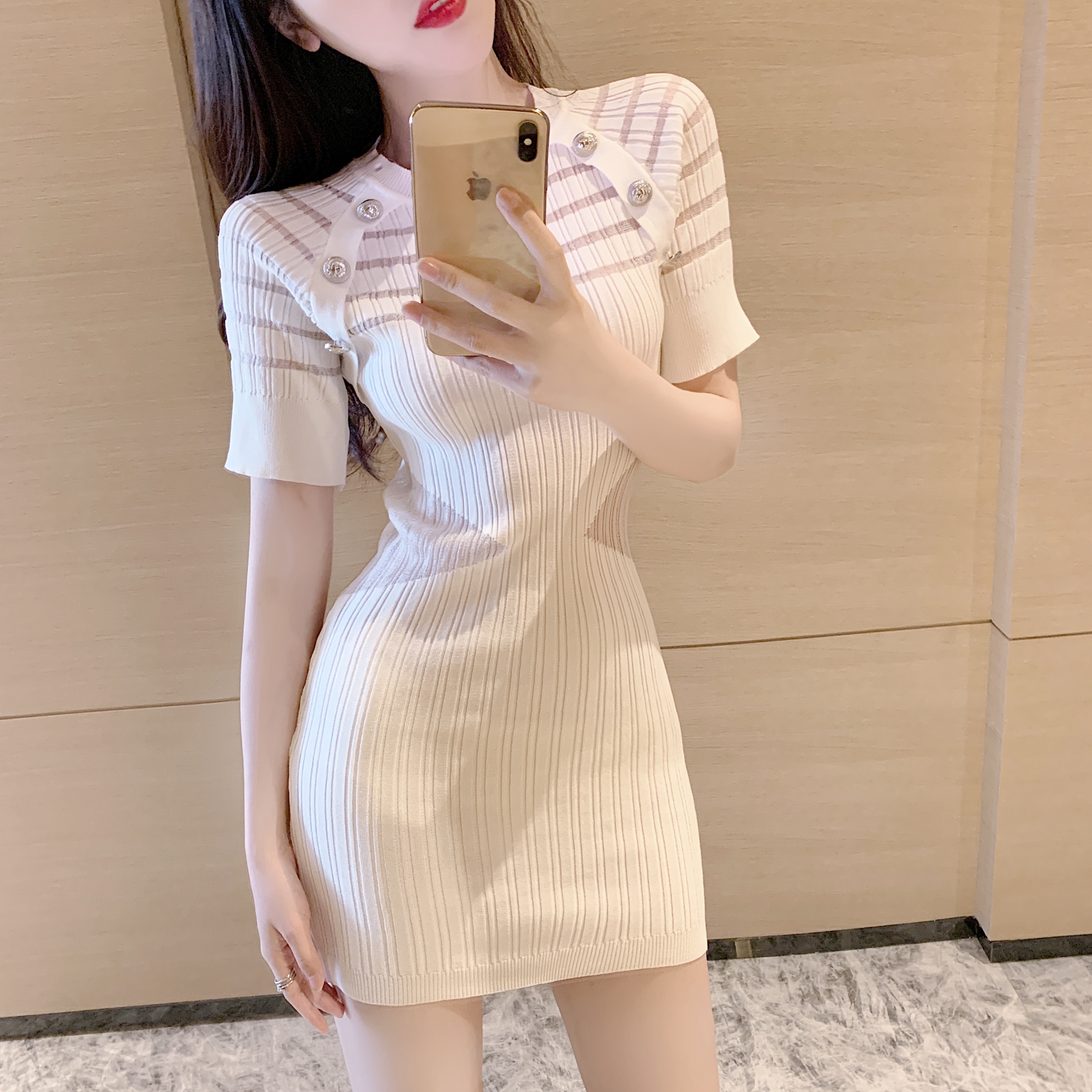 Summer New Hollowed-out Sexy Knit Foreign Dress Woman Fashion Slim Fit Slim Wrap Hip Skirt Temperament Small Black Dress