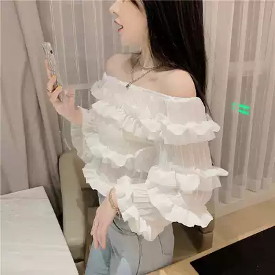 Summer new French heavy industry wooden ear Super fairy chiffon shirt female foreign pie open collar bone temperament little fairy on clothes