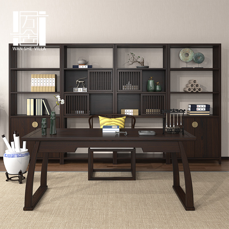 New Chinese style all solid wood desk modern Chinese style desk Zen calligraphy table ebony study furniture set combination