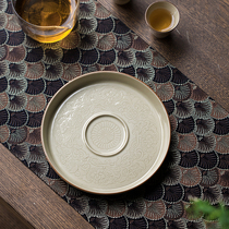 Dried dust chrysanthemum string mouth pot bearing hand-painted carved monocolor glaze round dry bubble tray tea tray ceramic tea ceremony accessories