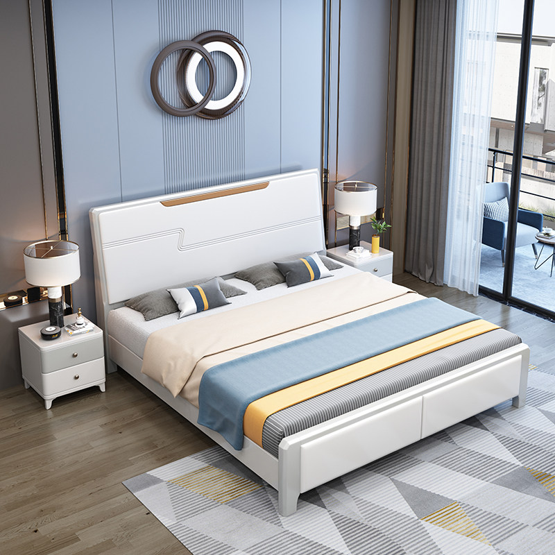 County IKEA with full solid wood bed minimalist modern 1 8 m master bedroom with double bed white 1 5 light lavish bed storage wedding bed-Taobao