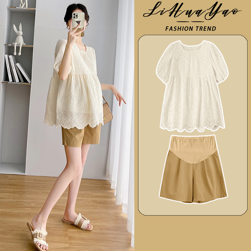Maternity Suit 2026 Thin Style for Going Out, Fashionable and Trendy New Style, Going Out Top and Shorts Two-Piece Set, Apricot Color, Summer