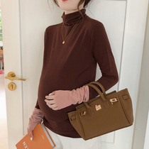 Pregnant womens base shirt autumn and winter with autumn and winter fashion mom top womens long warm high collar winter suit winter