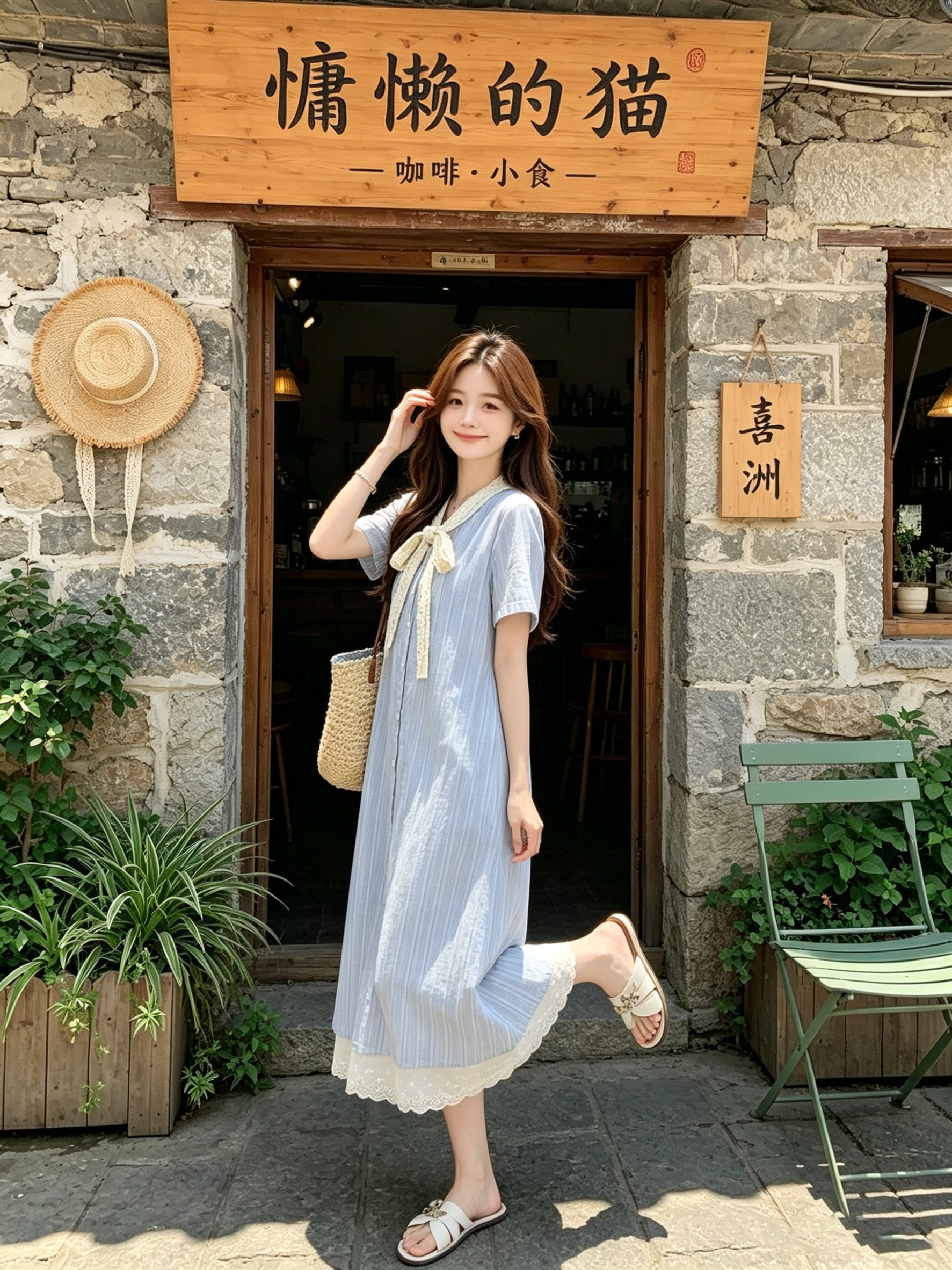 孕妇连衣裙夏季薄款2026新款蓝色甜美蕾丝拼接短袖A字裙中长款女 — 12