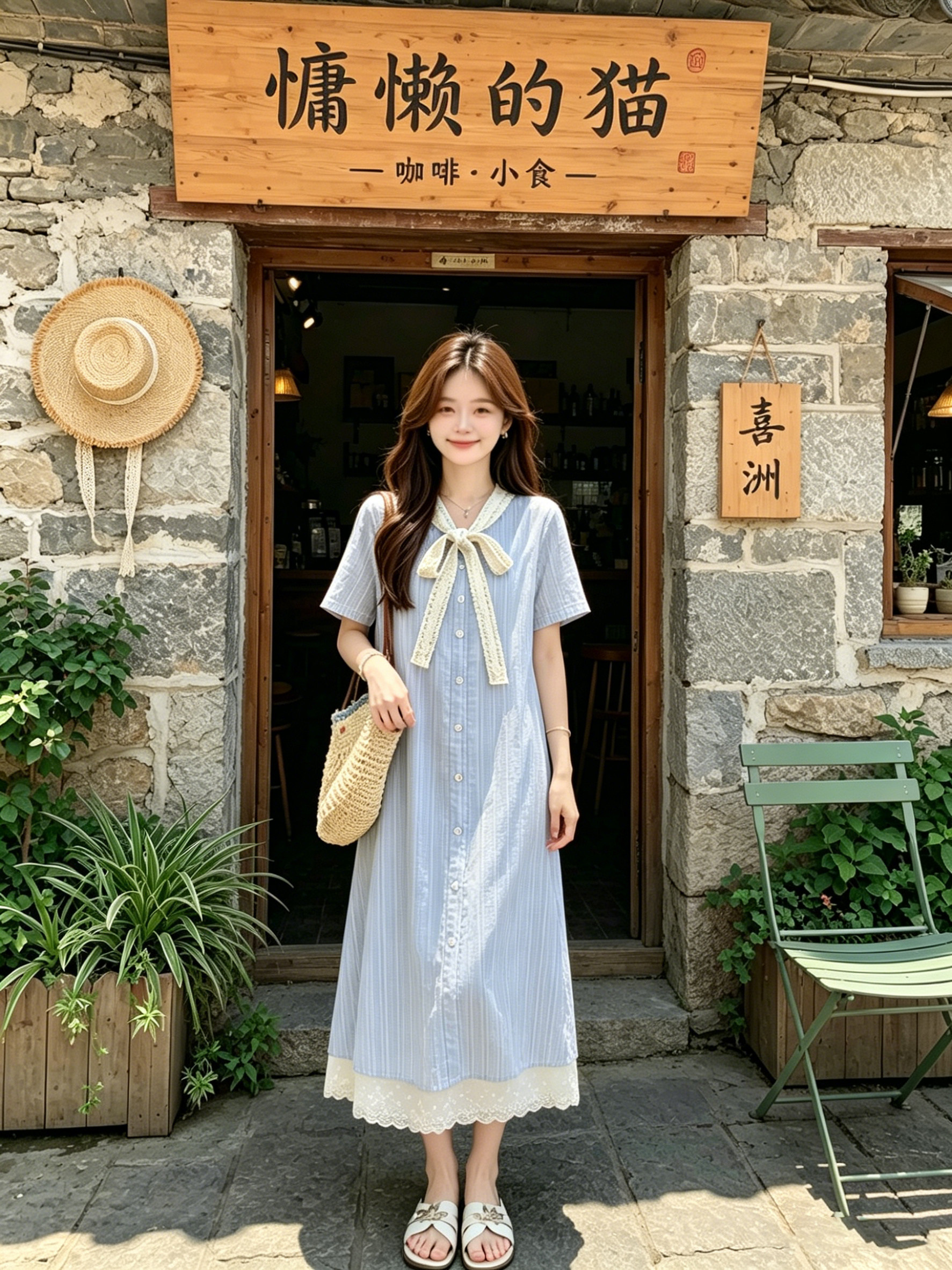 孕妇连衣裙夏季薄款2026新款蓝色甜美蕾丝拼接短袖A字裙中长款女 — 6
