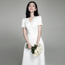 Hepburn satin light wedding dress 2021 new bride simple temperament forest department travel shooting super fairy registration small dress