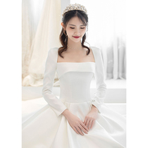 Satin surface light main wedding dress 2021 new temperament bride simple and generous trailing super fairy dream forest line out of the yarn
