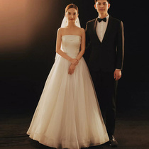 Simple satin wedding dress 2021 new temperament bridal travel door yarn Hepburn little man forest super fairy dream