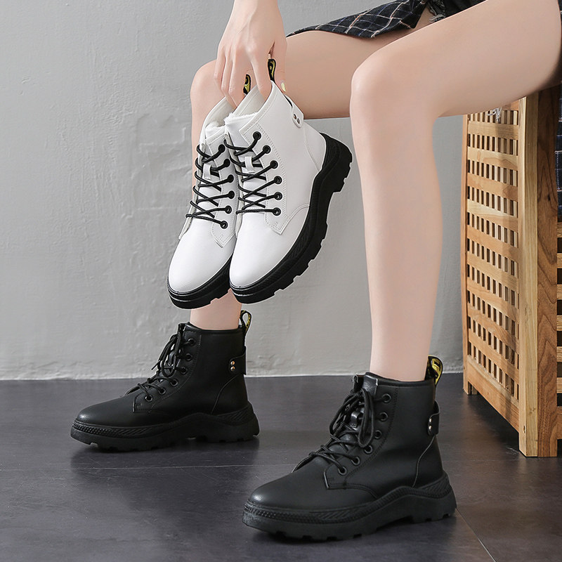2019新款秋冬马丁靴女英伦风平底系带短靴百搭雪地高帮棉靴女靴子