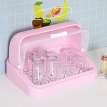 Water cup shelf shelf hanging tray Household dust-proof drain glass put teacup storage box to dry with lid