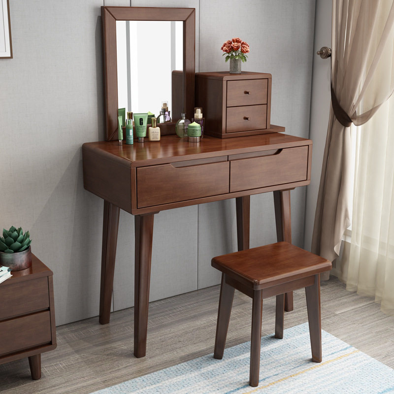 Solid wood dressing table bedroom small apartment dressing table modern minimalist Nordic light luxury home small 60cm with lamp
