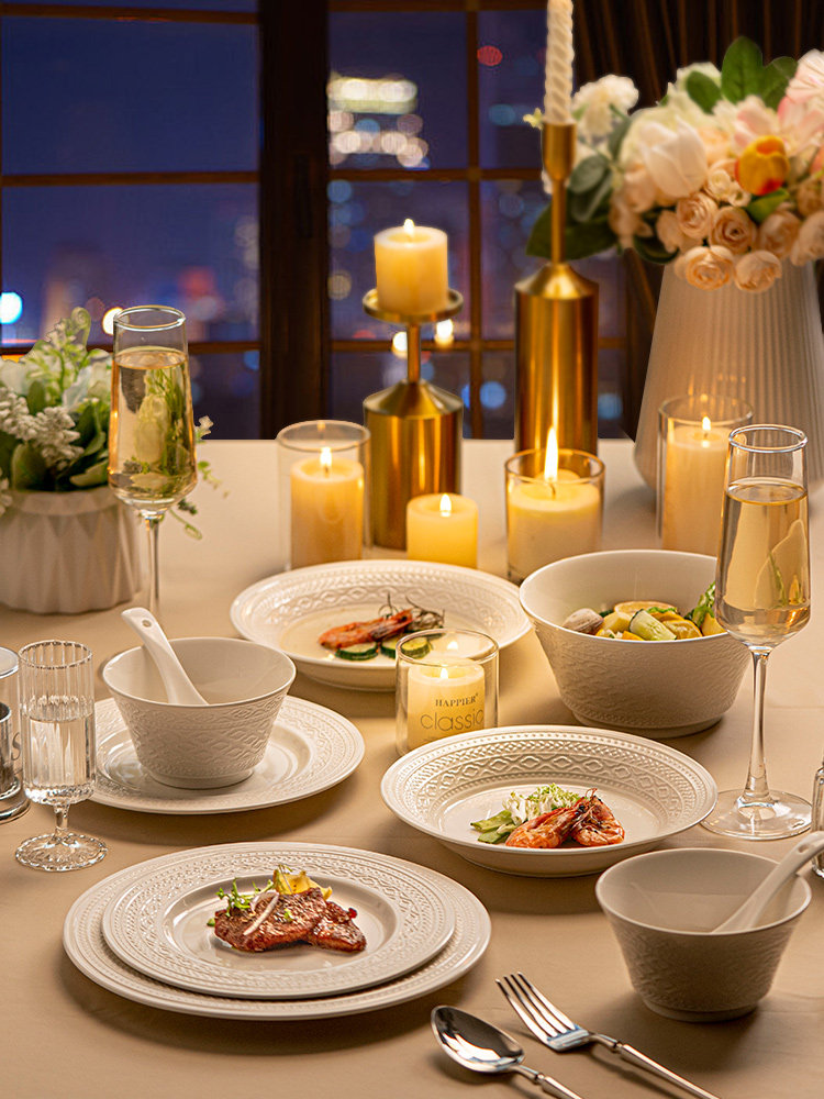 Dish Set for Home Use 2025 New Model Jingdezhen Ceramic Tableware Underglaze Color Pure White Tableware Bowls Plates Chopsticks Housewarming