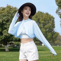 여름 태양 보호 목이 여성을위한 얇은 태양 보호 자전거 자전거 운전 야외 긴팔 보호 옷 짧은 가디건