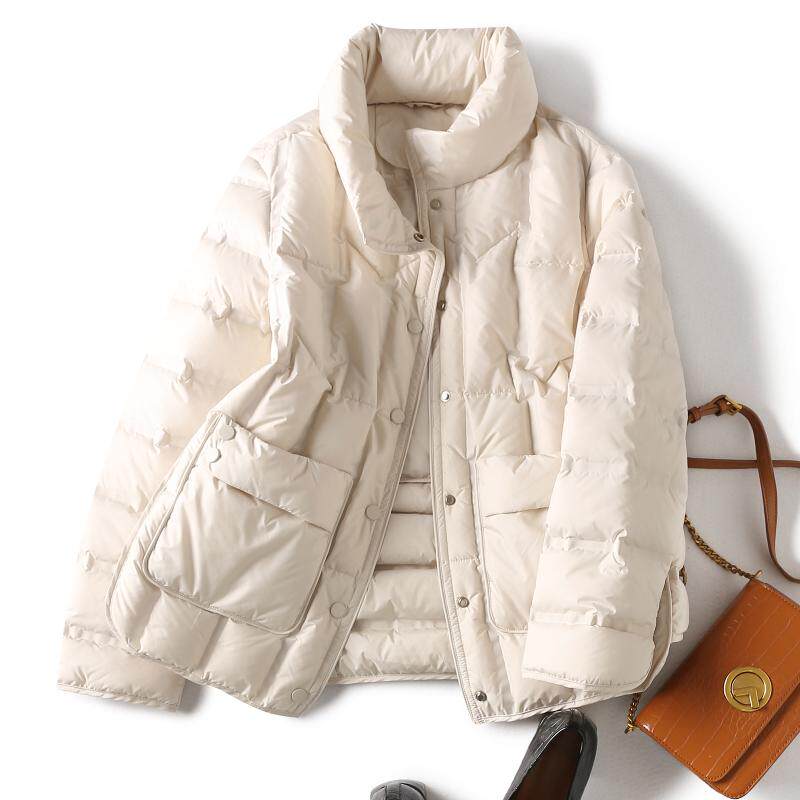 Fashionable and light down jacket women 2021 new winter double pocket light and warm little white duck down jacket