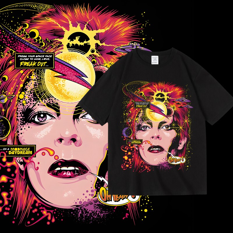 David Bowie European and American Rock Singer Merchandise Short-Sleeved Round-Neck Pullover Pure Cotton Summer T-Shirt for Men and Women