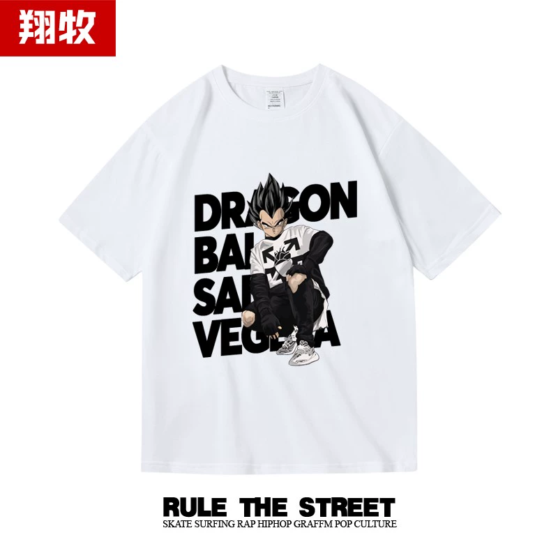 Thương hiệu phim hoạt hình thủy triều Dragon Ball Vegeta Sun Wukong High Street in ngoại vi mùa xuân và mùa hè cổ tròn áo thun cotton ngắn tay - Áo phông ngắn