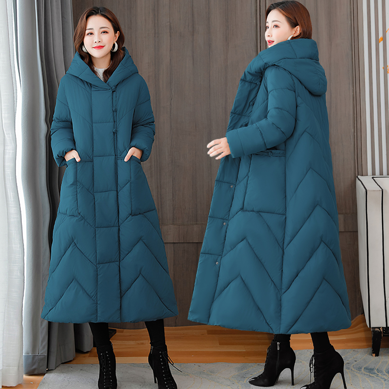 Korean Style Loose Casual Cotton-Padded Long Coat for Women, Vintage Artistic down Cotton Jacket for Middle-Aged and Elderly Mothers