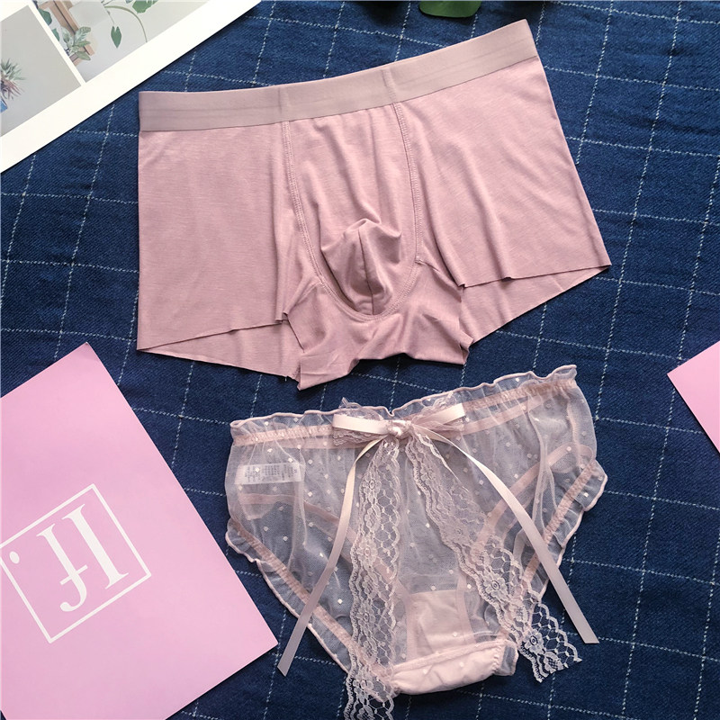 New couple panties cute embroidery ice silk sex seduction passion couple creative lingerie set cotton pair