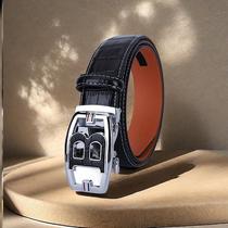 Mens high-end designer belt boys pants with leather belt leather male automatic button young man new Chinese