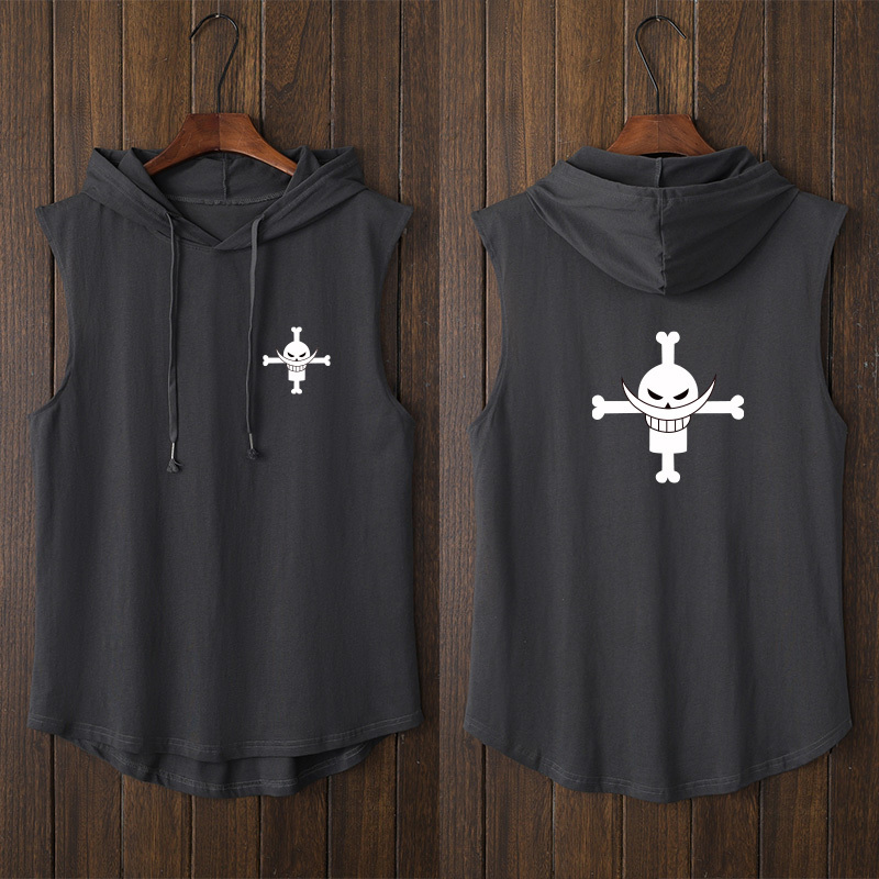 One Piece Whitebeard Domineering Merchandise Hooded Vest T-Shirt Sleeveless Short-Sleeve Black Clothing Vest Unisex Large Size