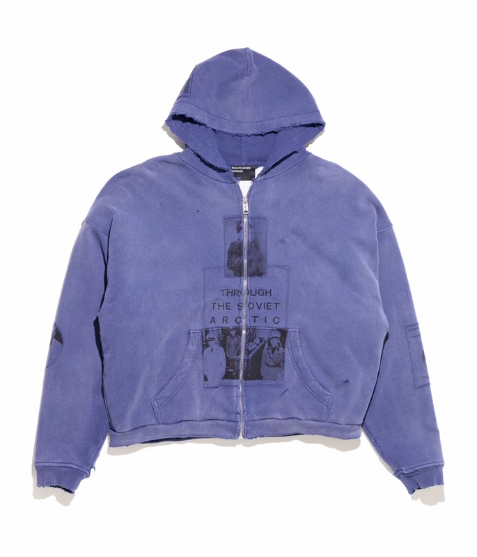 (Coolest Erd Hoodie) Erd 25Fw Blue Distressed Soviet Arctic Combination Zip-Up Hoodie