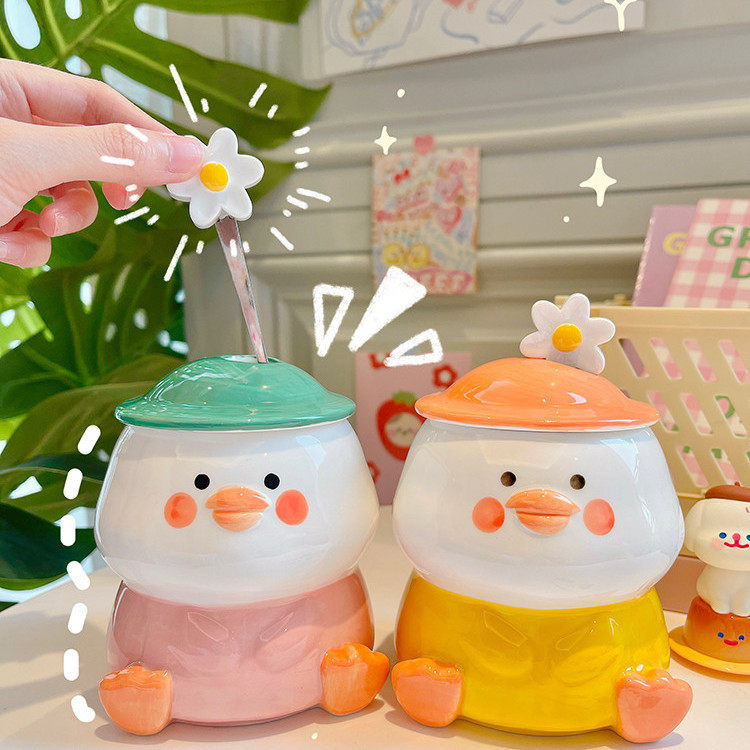 High-value mug with lid couple water cup gift ceramic cute niche design high-end sense cup female summer