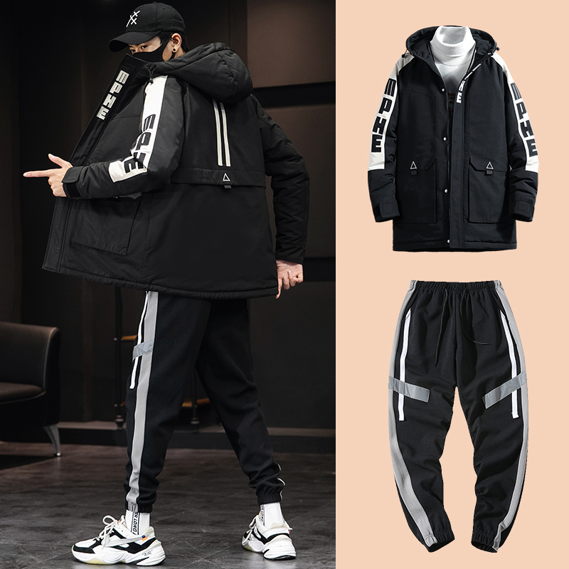 男士冬季外套2019新款棉衣潮套装机能羽绒棉服工装秋冬棉袄衣服A