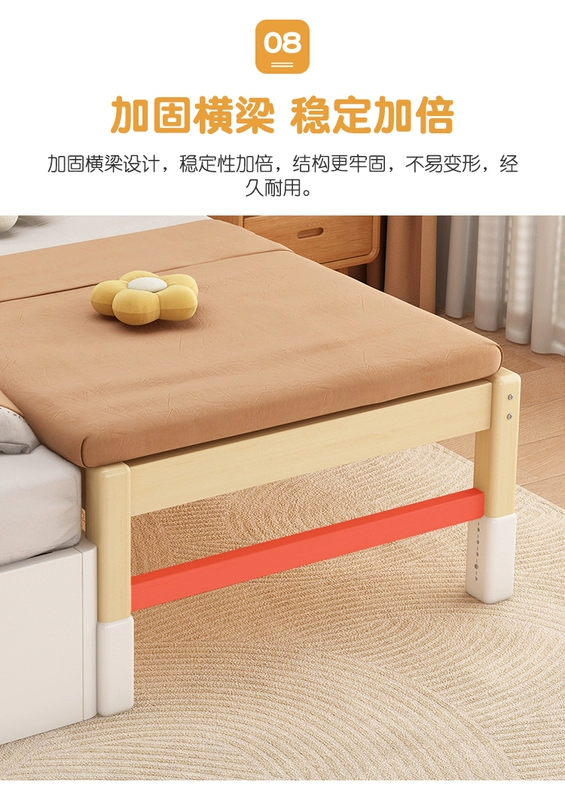 Giường ghép trẻ em bằng gỗ nguyên khối, có thể điều chỉnh độ cao, Giường mở rộng bằng gỗ nguyên khối cho bé, người lớn có thể ngủ, Giường ghép mở rộng có thể tùy chỉnh