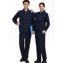 Polyester-cotton thick beaded sail spring and autumn long-sleeved work clothes and labor insurance suit 91-001 navy blue tops and pants with customized logo