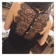 Đen nhung sling vest nữ Xia V cổ áo bên ngoài mặc Hàn Quốc phiên bản bên trong của lông mi sexy ren đáy