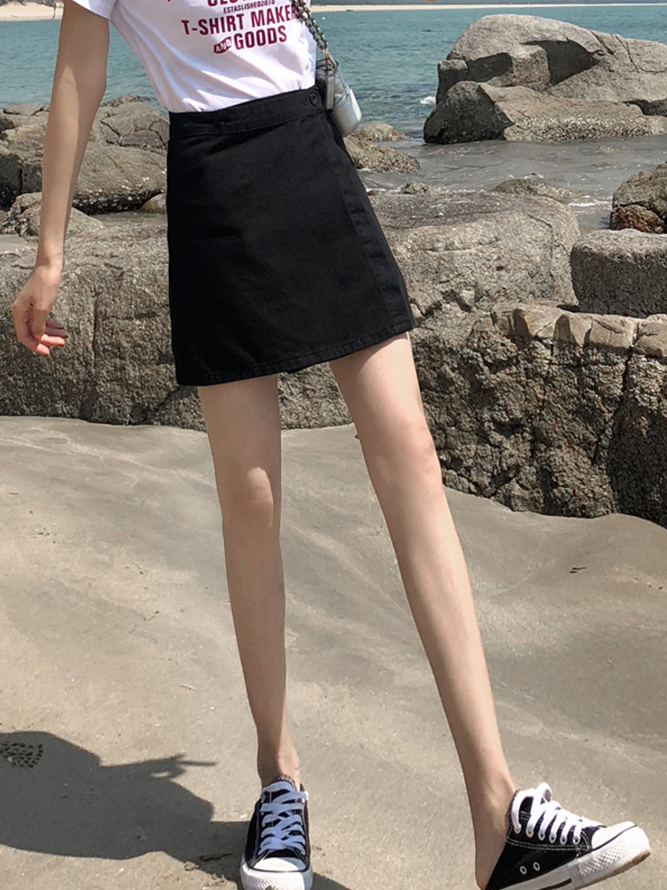Net eo cao màu đỏ ins siêu lửa denim đen váy nữ phiên bản Xia Han sinh viên chống đi bộ sáng thư túi hông quần váy