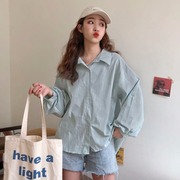 Tươi Hàn Quốc phiên bản lỏng lẻo áo sinh viên dài sleevenew top Vintage nữ mùa xuân kẻ sọc cô gái nhỏ