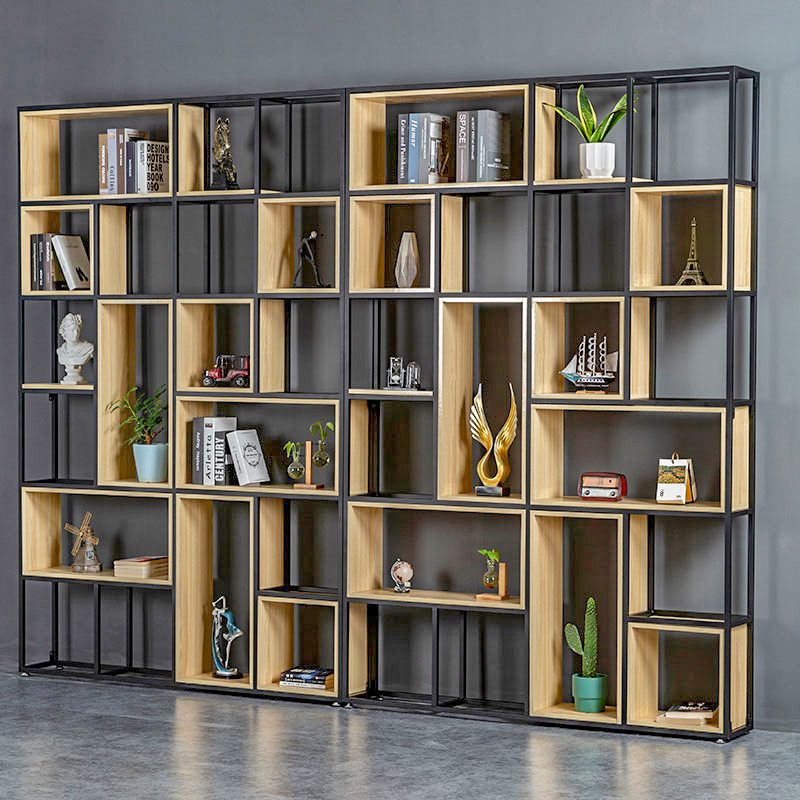 American-Style Storage Rack Office Partition Display Rack Floor-Standing Multi-Layer Bookshelf Living Room Solid Wood Screen Wrought Iron Storage Rack
