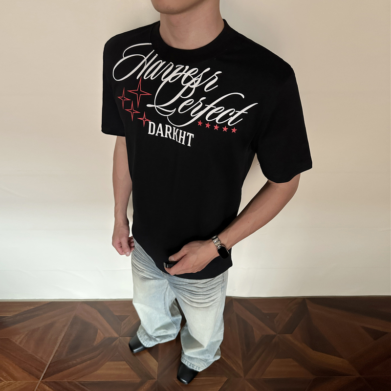 L317 American-Style Letter Print Loose Fit Short-Sleeve T-Shirt for Men and Women, Summer Boxy Short Top with Regular Shoulders, Trendy
