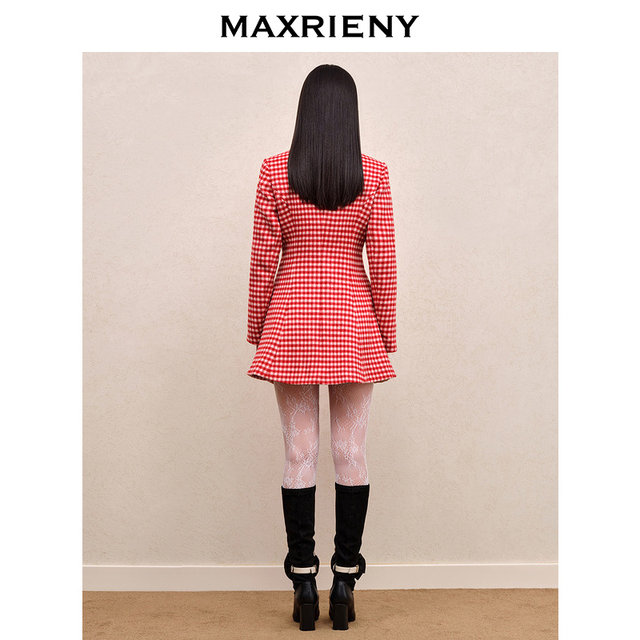 MAXRIENY ລູກສາວອັງກິດ retro-style plaid waist coat ລະດູຫນາວ wool ເປືອກຫຸ້ມນອກອົບອຸ່ນສໍາລັບແມ່ຍິງ