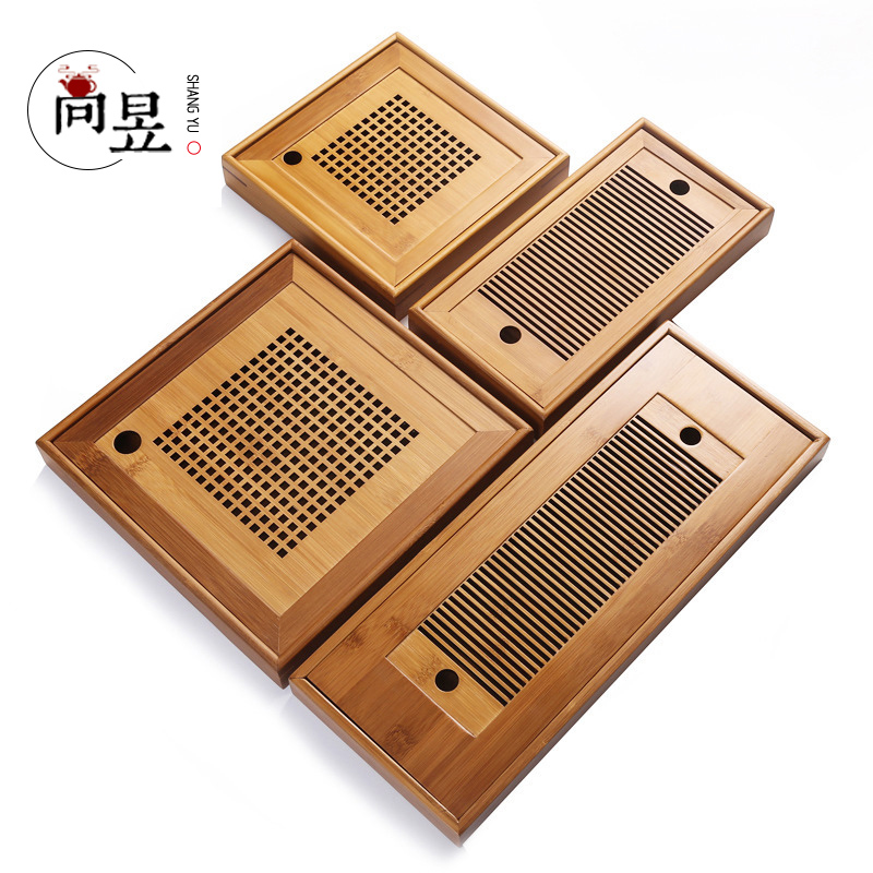 Wooden whole bamboo tea tray Solid wood water storage type dry tea Taiwan large and small household tea sea Kung Fu tea set simple