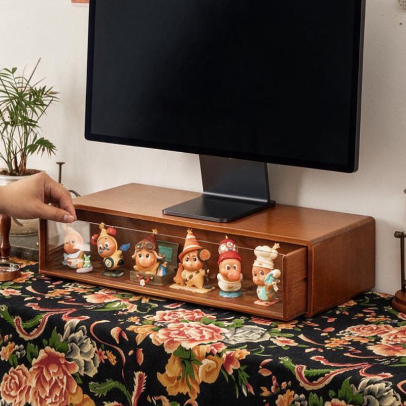 Solid Wood Desktop Storage Box with Multiple Layers and Drawers, Monitor Riser, Home Office Organizer and Storage Rack