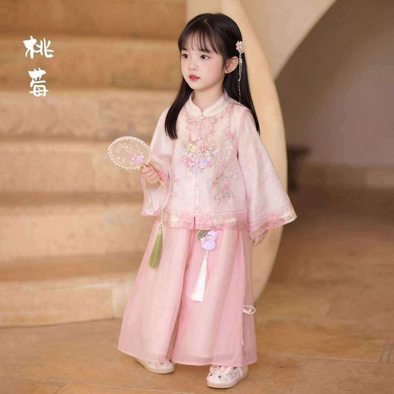 New Style Girls' Hanfu Suit, Summer Long-Sleeved 2026 New Chinese-Style Spring Outfit, Children's National Style Super Fairy Two-Piece Trendy Outfit