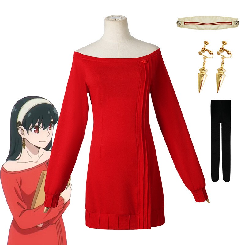 Spy Play House Cosplay Joelfger Red Sweater Skirt Heroine One-Shoulder Backless Sexy Suit