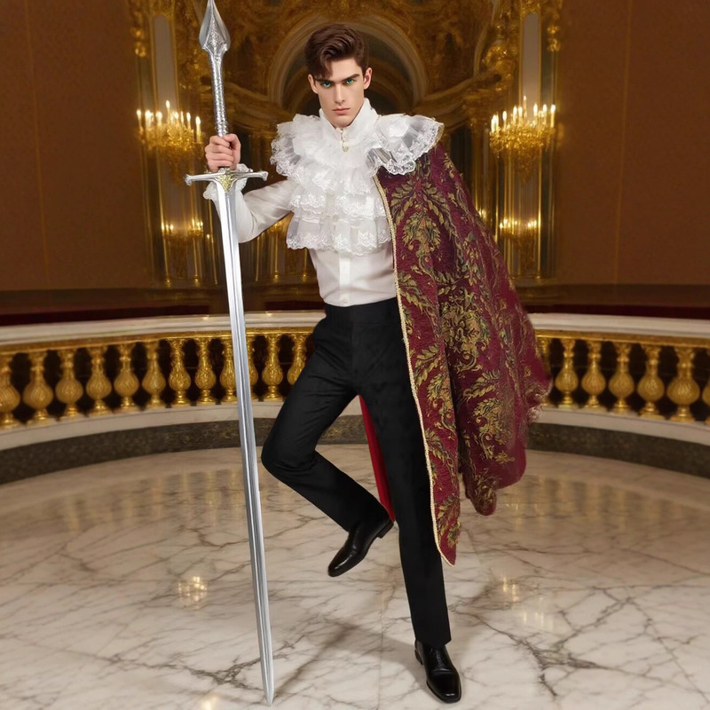 Halloween Medieval European King Costume Single-Sided Shawl Floral Collar Shirt Set Royal Travel Dress Halloween Medieval European King Costume Single-Sided Shawl Floral Collar Shirt Set Royal Travel Dress