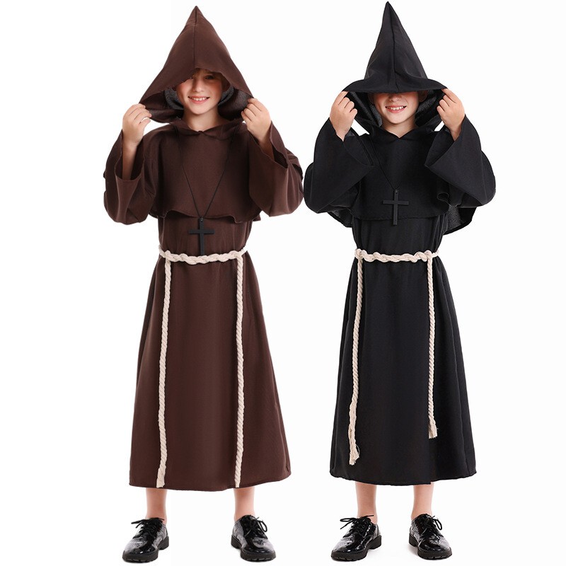 Halloween Children's Wizard Costume Dark Robe Boy Cosplay Apostle Hooded Monastic Performance Uniform Halloween Children's Wizard Costume Dark Robe Boy Cosplay Apostle Hooded Monastic Performance Uniform