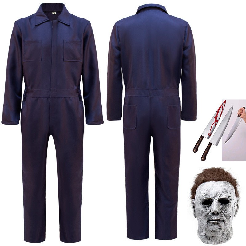 Halloween Moonlight Panic Michael Myers Costume Adult Navy Blue Jumpsuit Plus Size