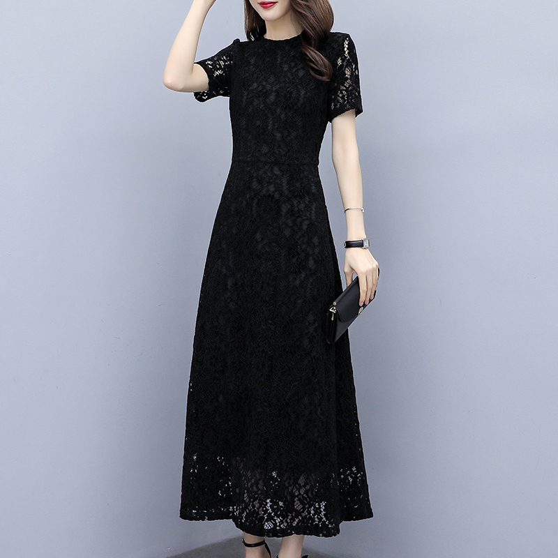 Black Short-Sleeved Lace Dress for Women, Summer 2026 New Hot Style, High-End, Slimming, Elegant, Slim-Fitting Long Dress Black Short-Sleeved Lace Dress for Women, Summer 2026 New Hot Style, High-End, Slimming, Elegant, Slim-Fitting Long Dress