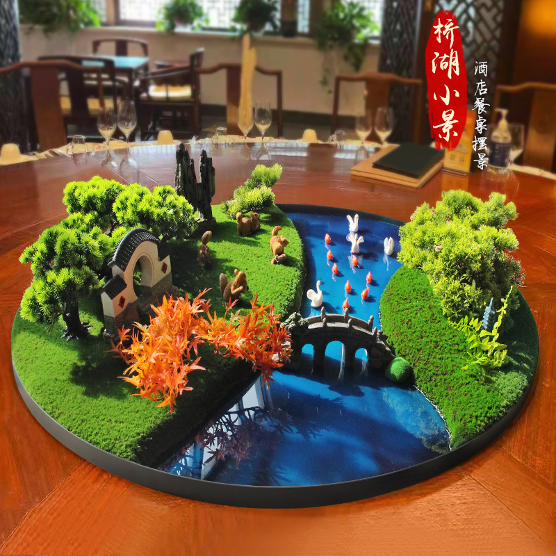 Large Hotel Table Centerpiece Flower Arrangement Round Table Decoration Ornament Electric Turntable Table Flower Bonsai Circular Miniature Landscape